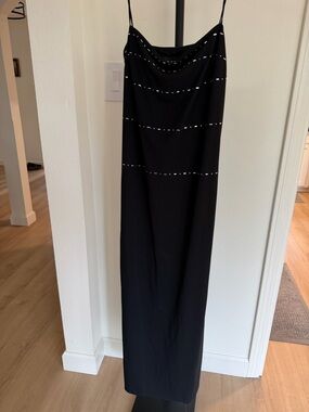 A.B.S Evening Allen Schwartz Black Maxi Dress Metallic Detail Size Large